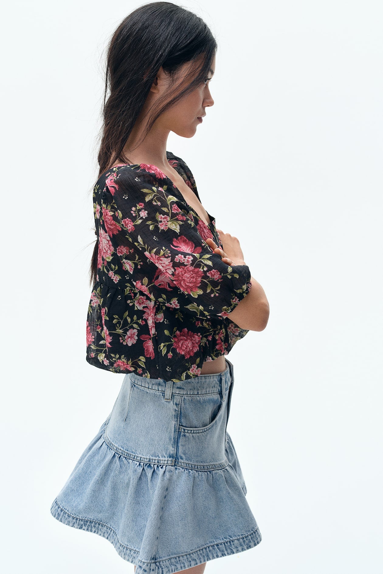 FALDA DENIM CON PEPLUM