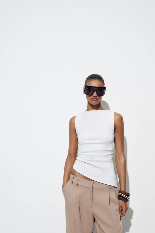 CAMISETA ASIMÉTRICA PLIEGUES