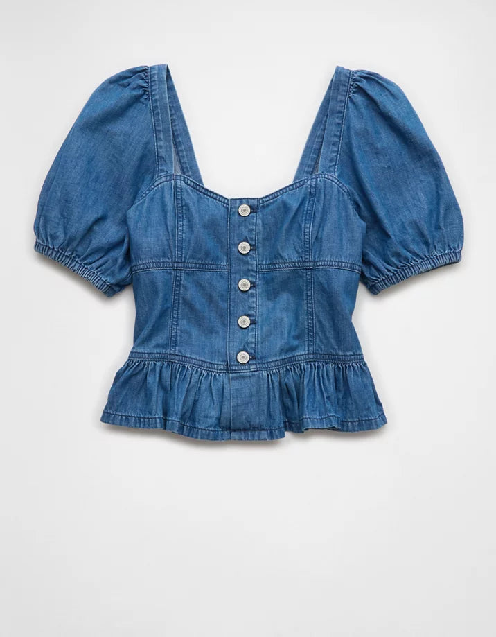 Camisa denim con mangas abombadas