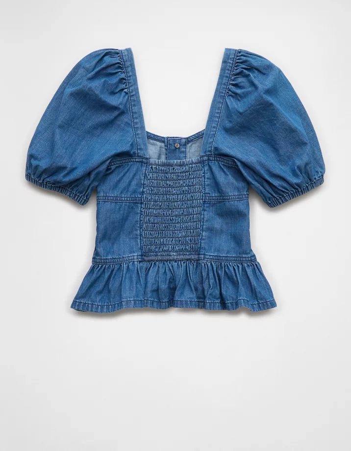 Camisa denim con mangas abombadas