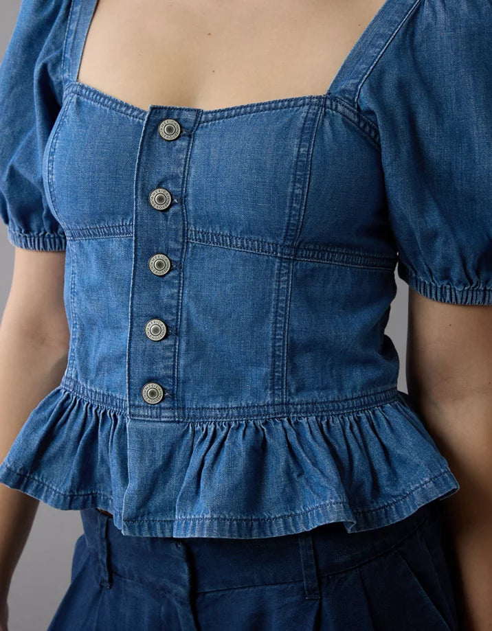 Camisa denim con mangas abombadas