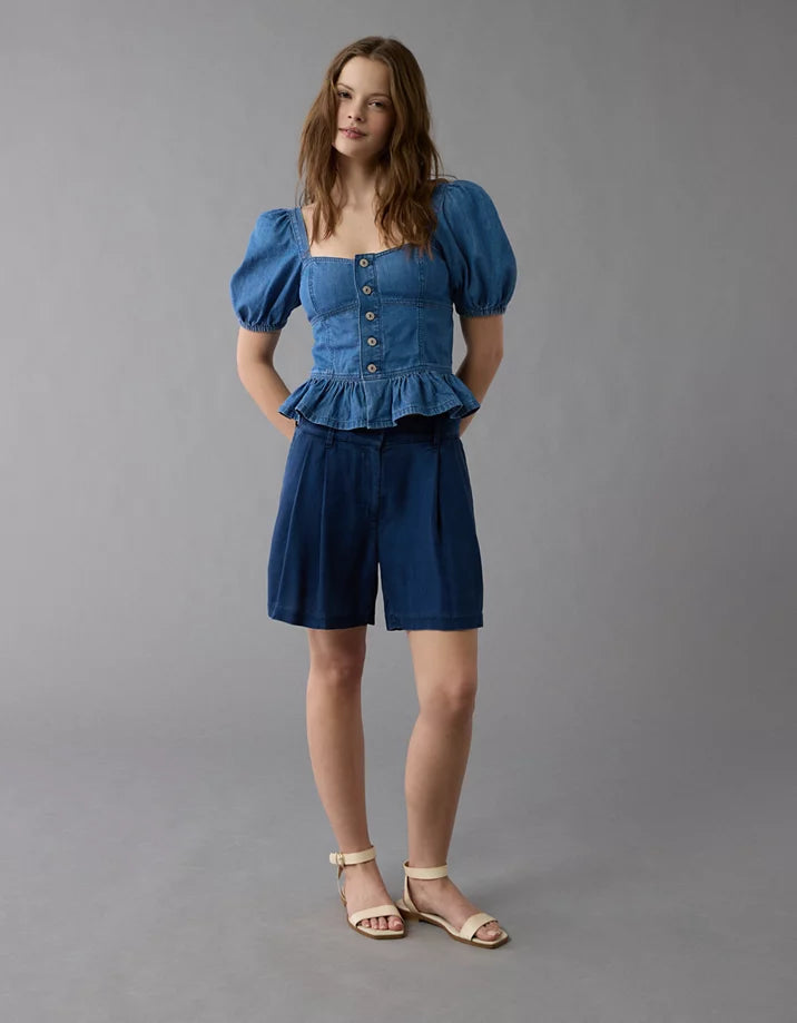 Camisa denim con mangas abombadas