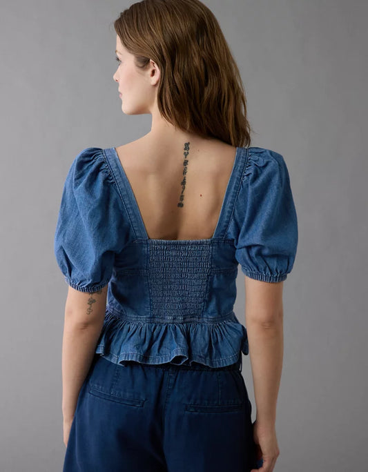 Camisa denim con mangas abombadas