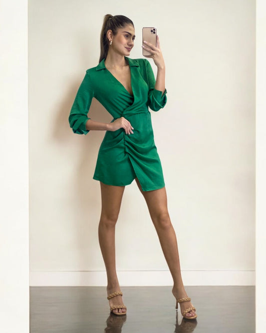Vestido de seda manga larga