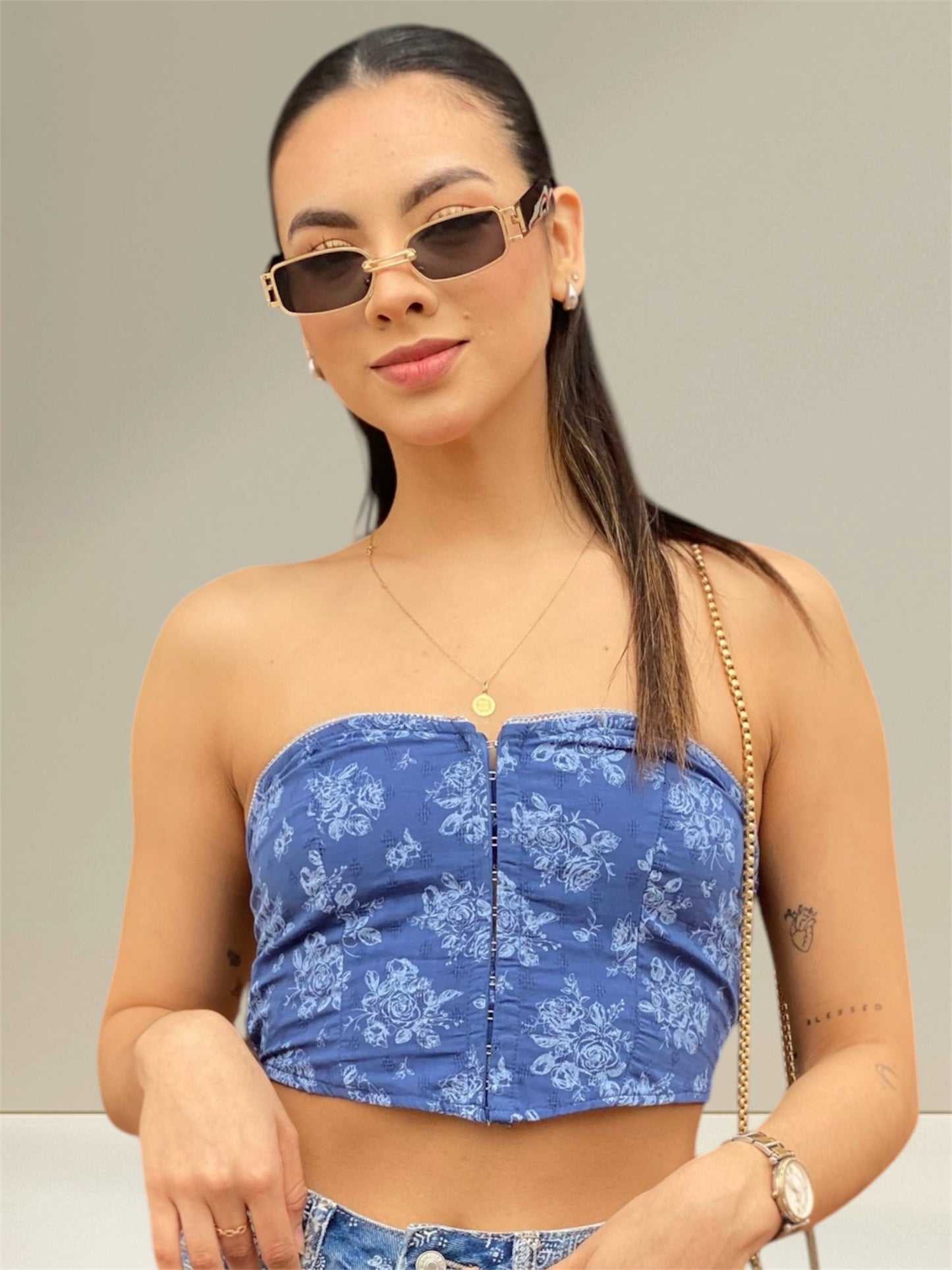 Top corset con estampado de flores