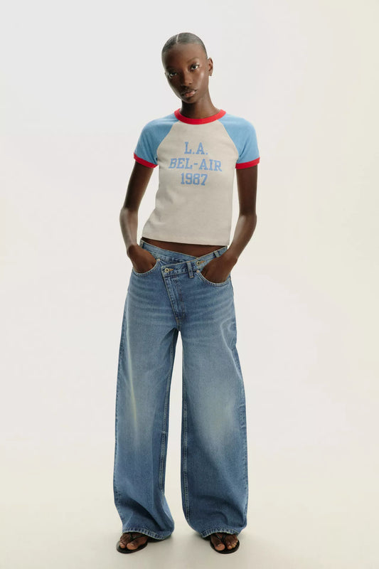 JEANS TRF WIDE LEG CINTURA CRUZADA TIRO ALTO